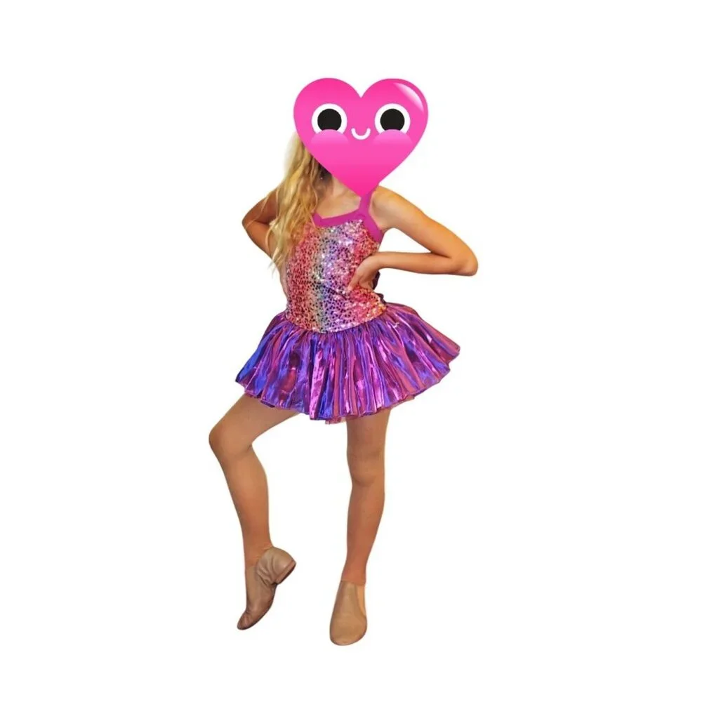 Weissman Dance Costume Jazz Tap Dress MC Purple Pink Iridescent